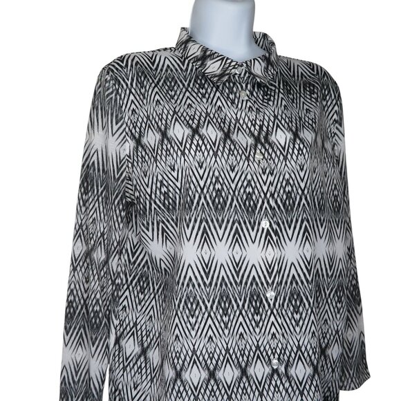 H&M Womens XS Black White Geometric Print Button-Up Blouse Long Sleeve - Picture 4 of 10